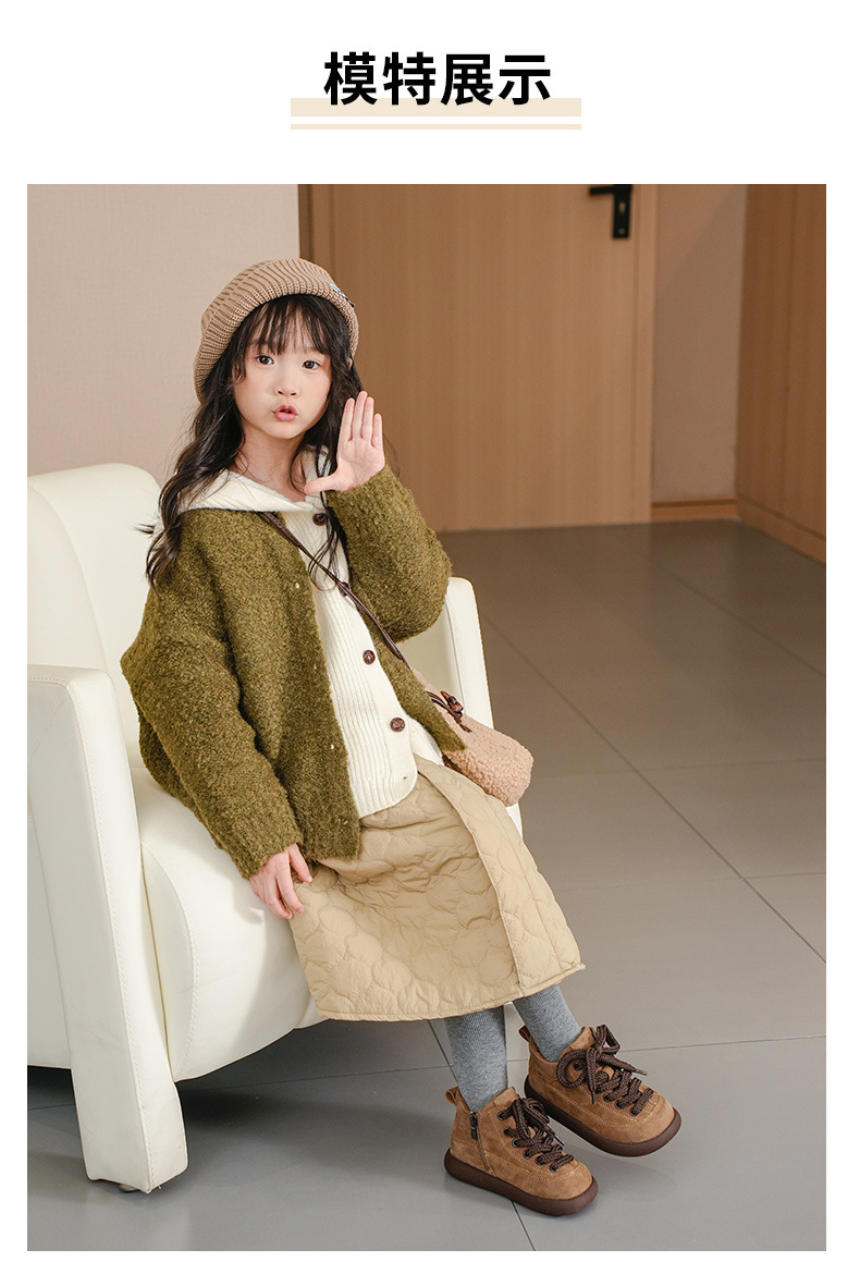 Kids Suede Leather Winter Boots with Side Zipper, Warm Non-Slip Casual Shoes for Boys and Girls