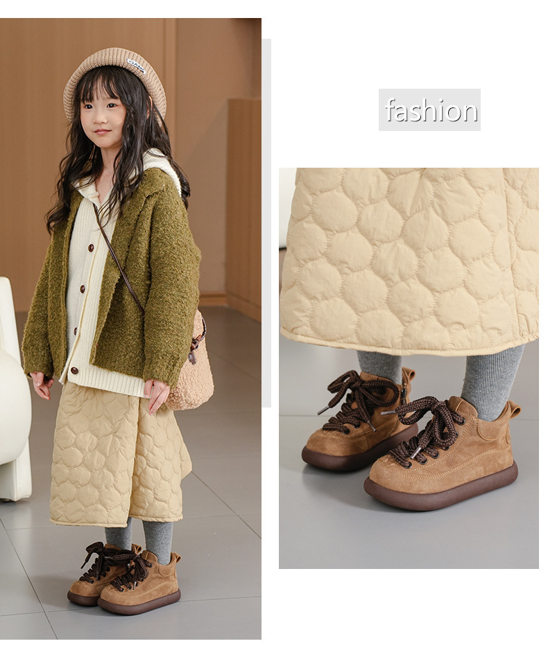 Kids Suede Leather Winter Boots with Side Zipper, Warm Non-Slip Casual Shoes for Boys and Girls