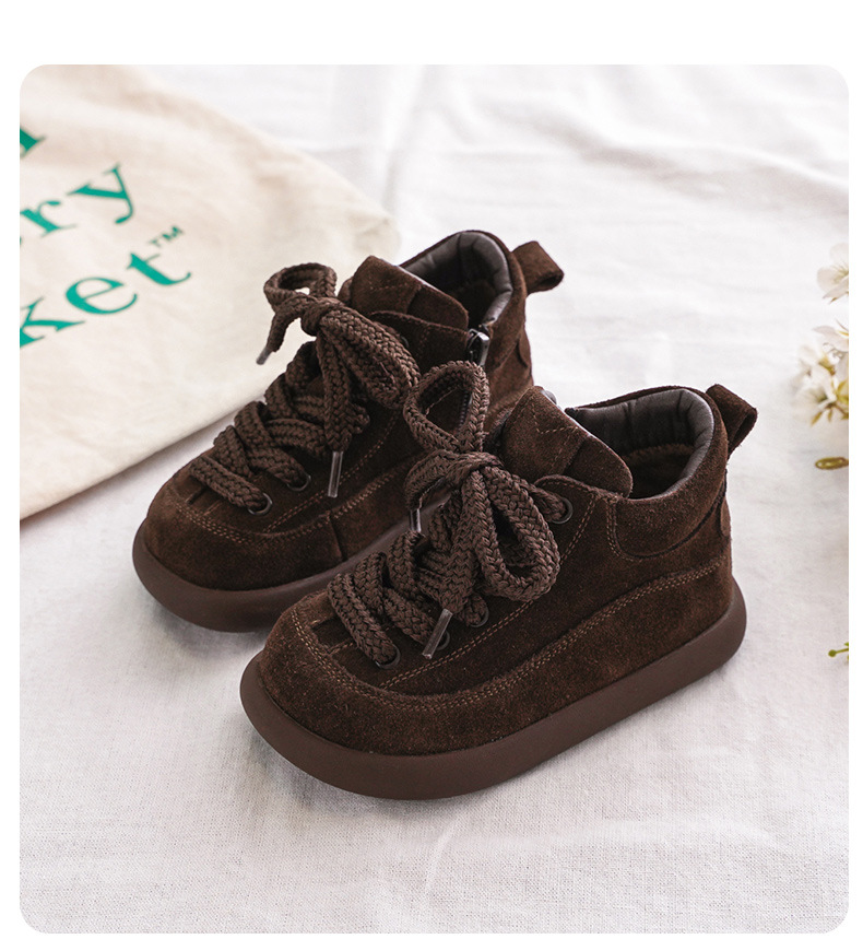 Kids Suede Leather Winter Boots with Side Zipper, Warm Non-Slip Casual Shoes for Boys and Girls