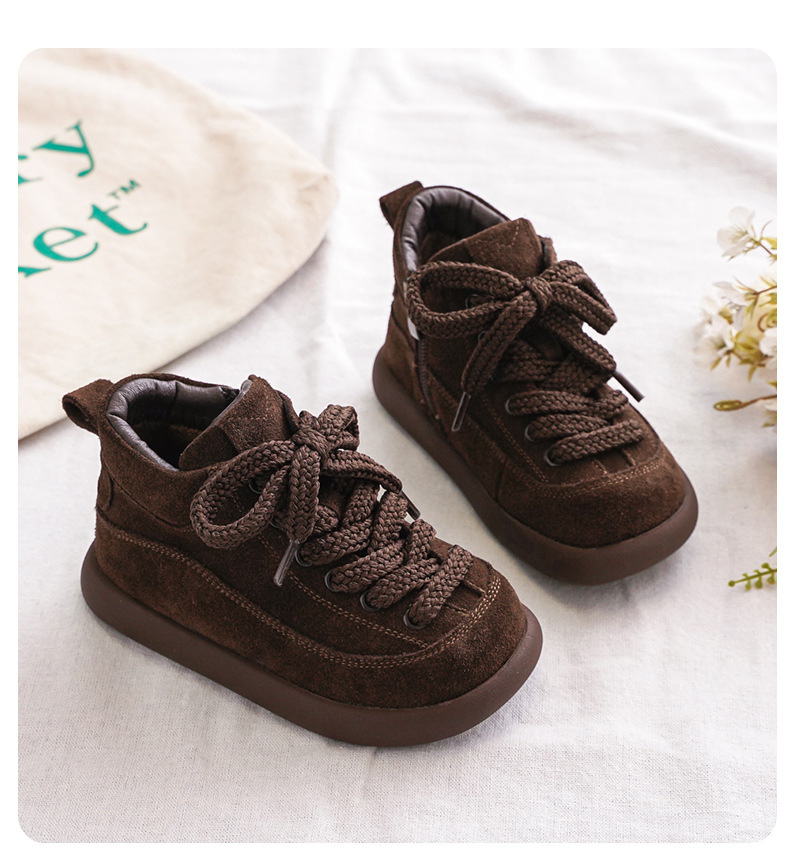 Kids Suede Leather Winter Boots with Side Zipper, Warm Non-Slip Casual Shoes for Boys and Girls