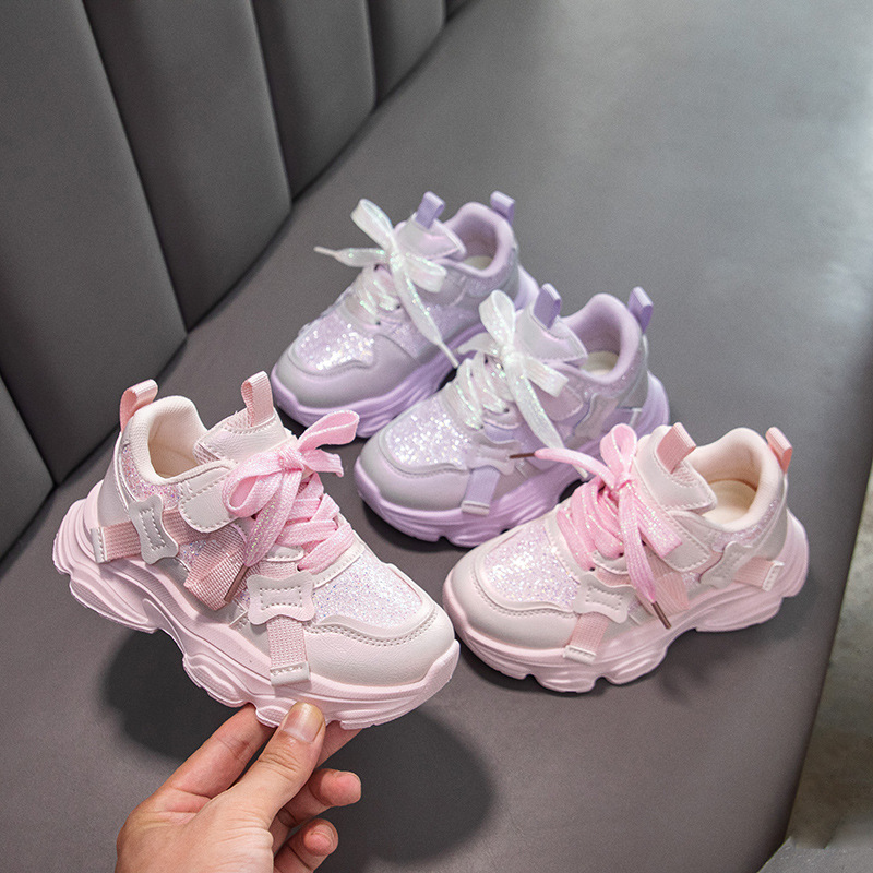Girls' Sneakers Soft Sole Casual Shoes for Kids, Breathable PU Upper Non-Slip Rubber Sole