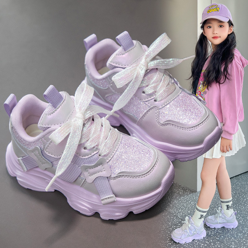Girls' Sneakers Soft Sole Casual Shoes for Kids, Breathable PU Upper Non-Slip Rubber Sole