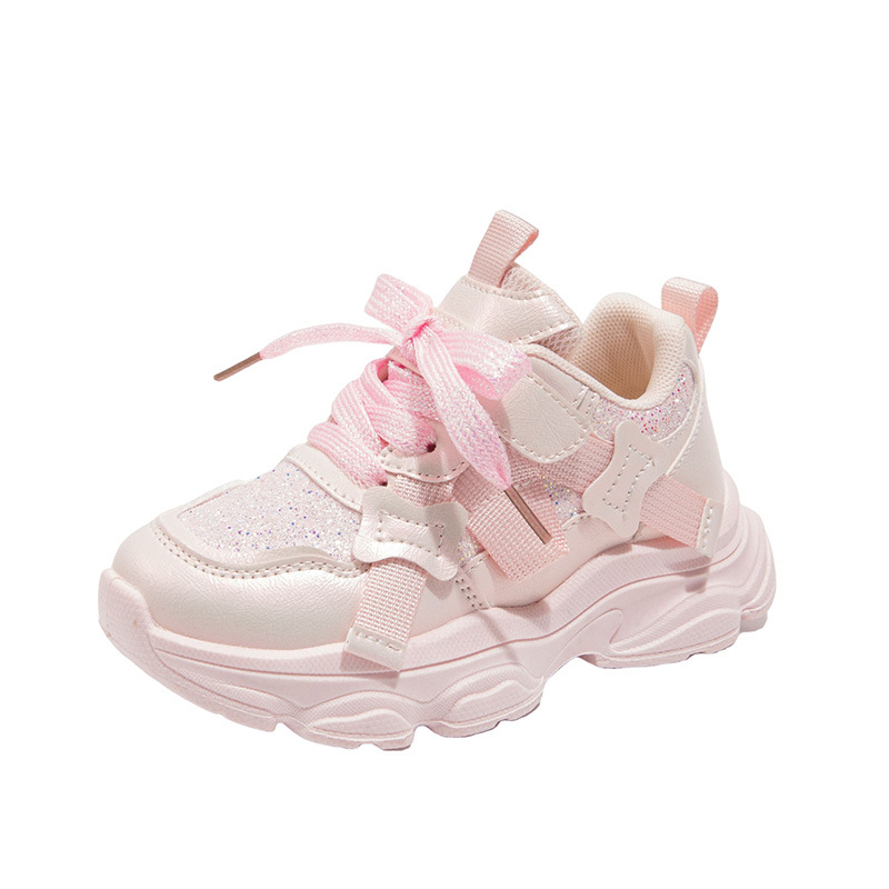 Girls' Sneakers Soft Sole Casual Shoes for Kids, Breathable PU Upper Non-Slip Rubber Sole