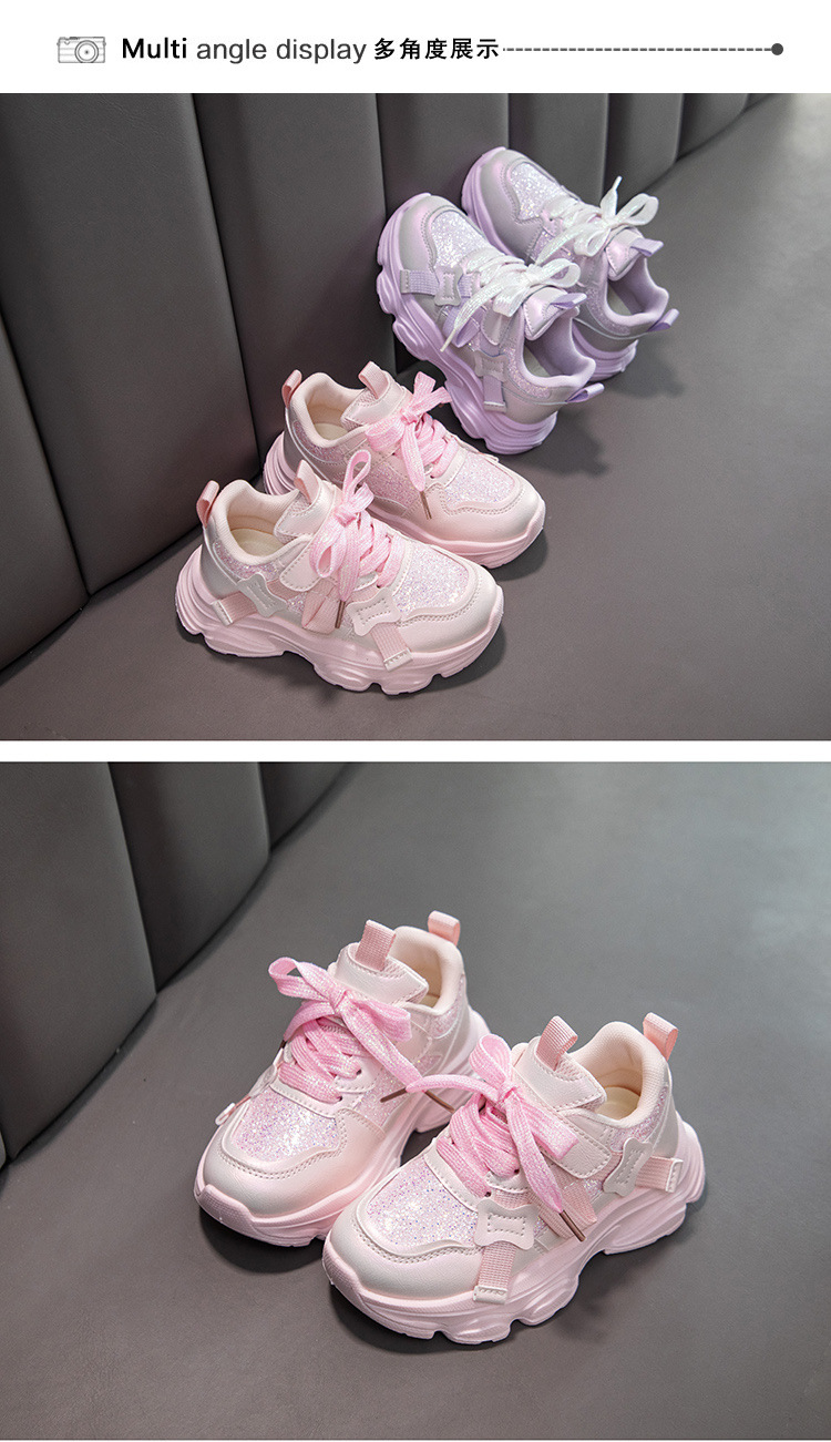 Girls' Sneakers Soft Sole Casual Shoes for Kids, Breathable PU Upper Non-Slip Rubber Sole