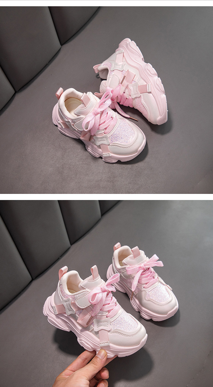 Girls' Sneakers Soft Sole Casual Shoes for Kids, Breathable PU Upper Non-Slip Rubber Sole