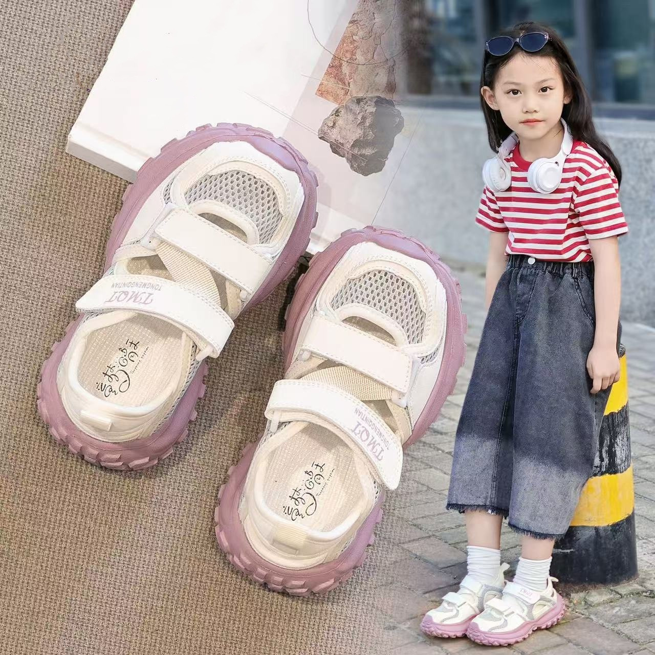 Kids Closed Toe Sport Sandals for Boys and Girls, Summer Non Slip Hook and Loop Children Sandals