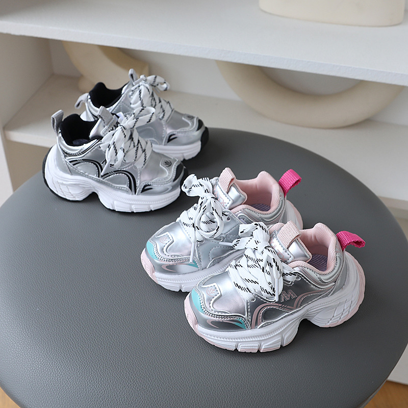 Kids Faux Leather Sneakers, Lightweight Non-Slip Soft Sole Casual Shoes for Toddlers and Little Kids