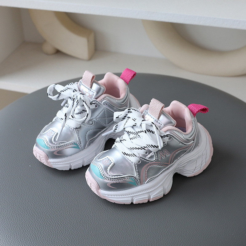 Kids Faux Leather Sneakers, Lightweight Non-Slip Soft Sole Casual Shoes for Toddlers and Little Kids
