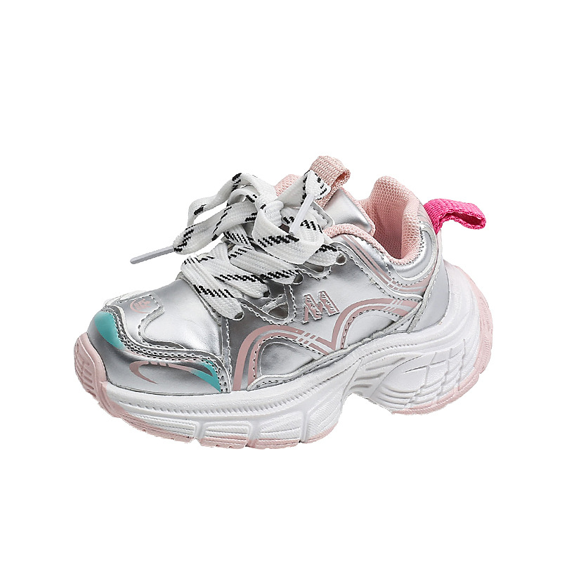 Kids Faux Leather Sneakers, Lightweight Non-Slip Soft Sole Casual Shoes for Toddlers and Little Kids