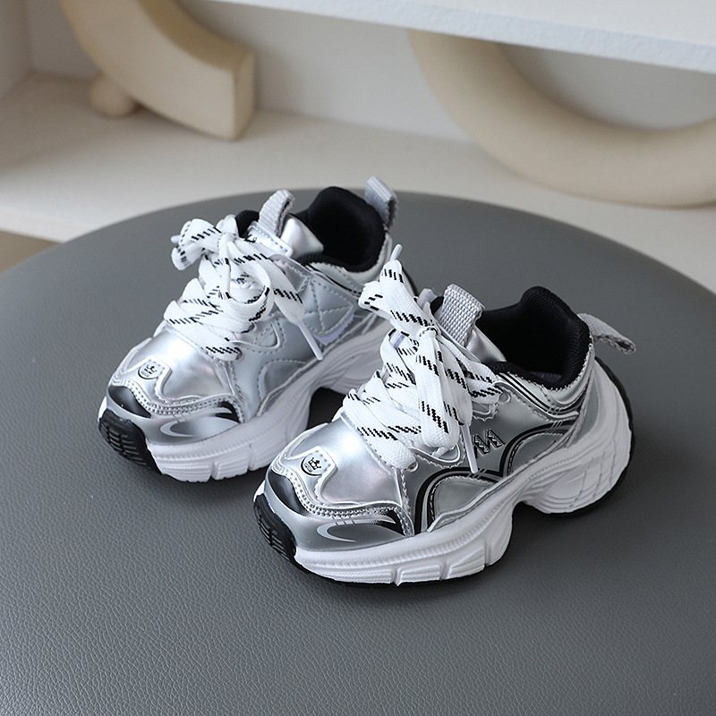 Kids Faux Leather Sneakers, Lightweight Non-Slip Soft Sole Casual Shoes for Toddlers and Little Kids