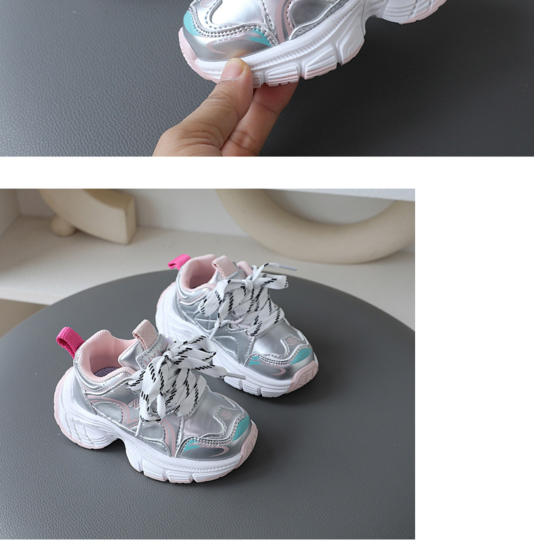 Kids Faux Leather Sneakers, Lightweight Non-Slip Soft Sole Casual Shoes for Toddlers and Little Kids