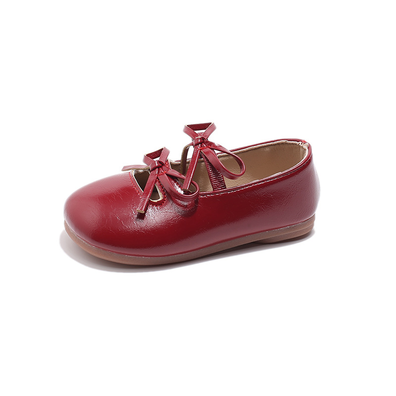 Girls Bow Ballet Flats, PU Leather Slip-On Dress Shoes for Toddlers and Kids