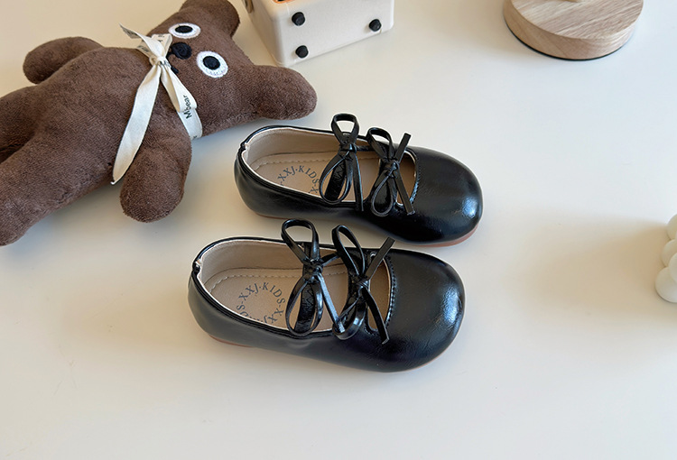 Girls Bow Ballet Flats, PU Leather Slip-On Dress Shoes for Toddlers and Kids