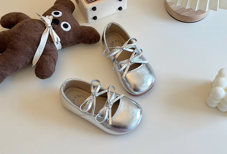 Girls Bow Ballet Flats, PU Leather Slip-On Dress Shoes for Toddlers and Kids