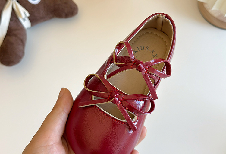 Girls Bow Ballet Flats, PU Leather Slip-On Dress Shoes for Toddlers and Kids