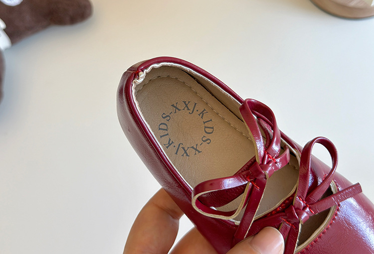 Girls Bow Ballet Flats, PU Leather Slip-On Dress Shoes for Toddlers and Kids