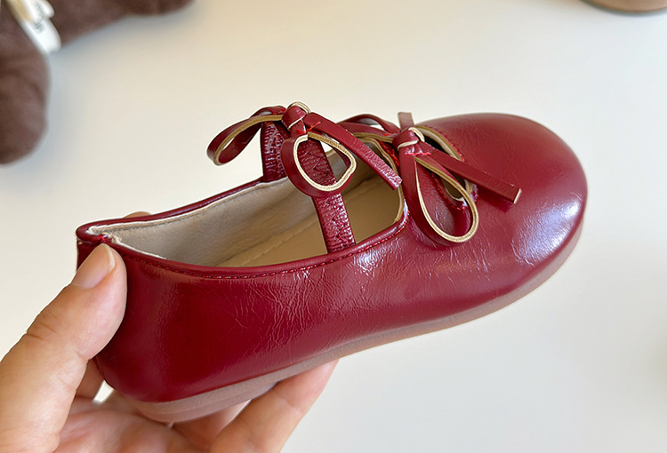 Girls Bow Ballet Flats, PU Leather Slip-On Dress Shoes for Toddlers and Kids
