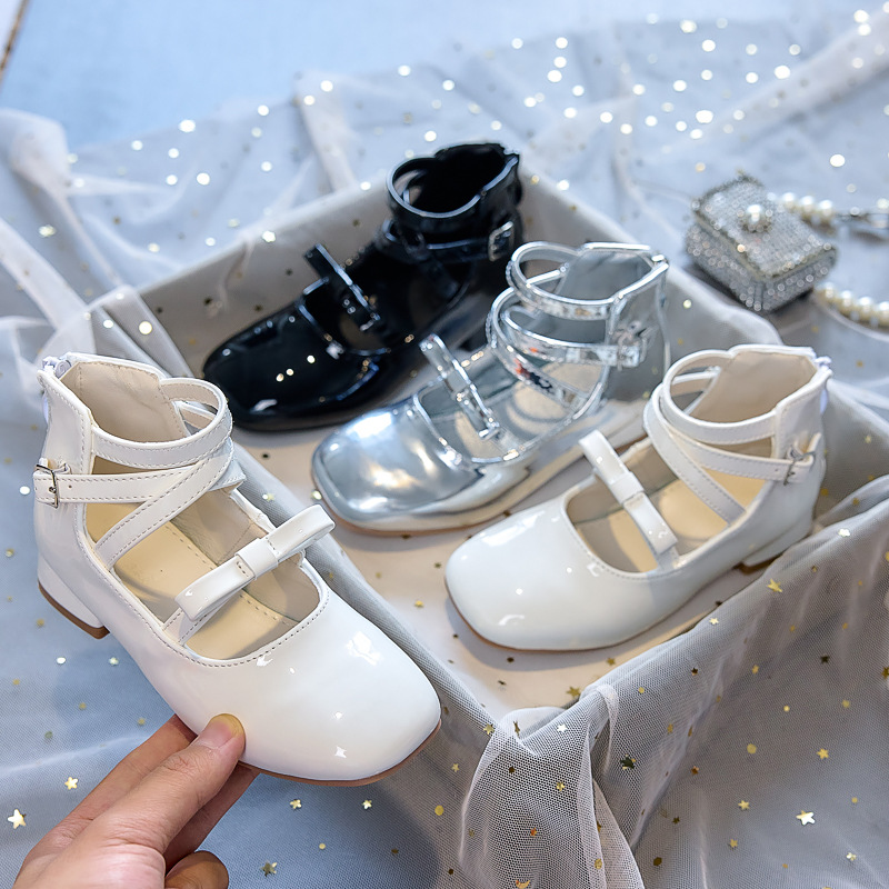 Girls High Heel Princess Shoes with Bow, PU Mary Jane Ballet Flats for Kids, Spring Autumn