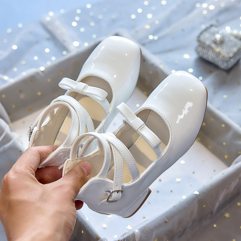 Girls High Heel Princess Shoes with Bow, PU Mary Jane Ballet Flats for Kids, Spring Autumn