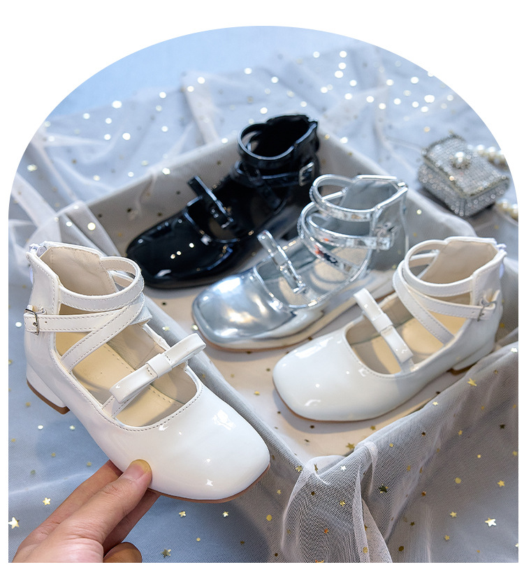 Girls High Heel Princess Shoes with Bow, PU Mary Jane Ballet Flats for Kids, Spring Autumn