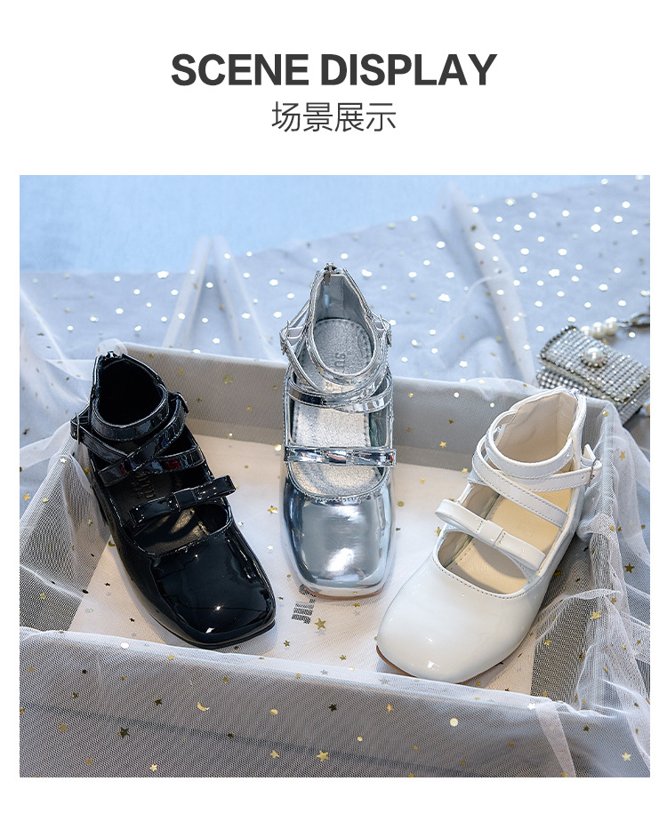 Girls High Heel Princess Shoes with Bow, PU Mary Jane Ballet Flats for Kids, Spring Autumn