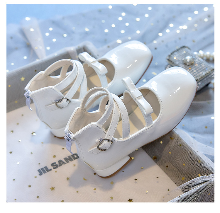 Girls High Heel Princess Shoes with Bow, PU Mary Jane Ballet Flats for Kids, Spring Autumn