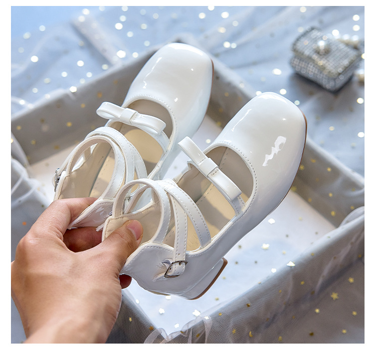 Girls High Heel Princess Shoes with Bow, PU Mary Jane Ballet Flats for Kids, Spring Autumn