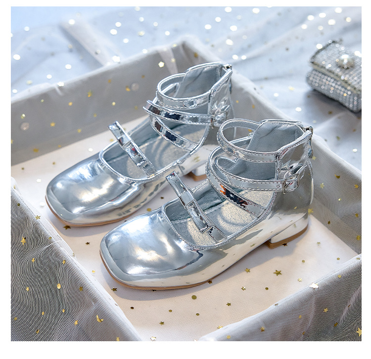 Girls High Heel Princess Shoes with Bow, PU Mary Jane Ballet Flats for Kids, Spring Autumn
