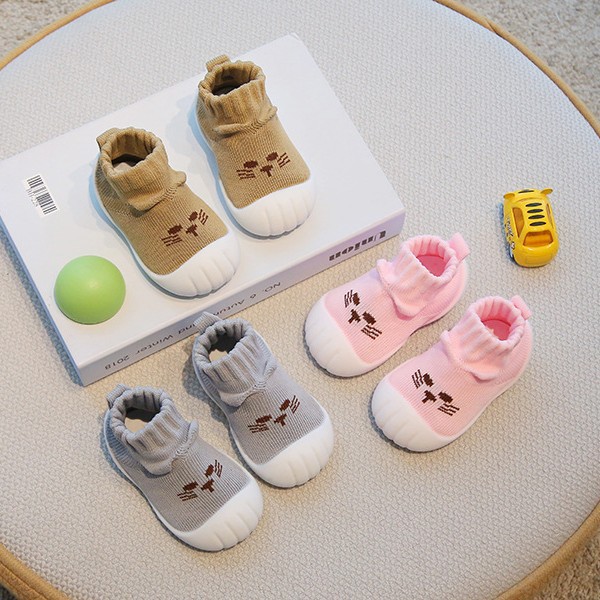 Toddler Sock Shoes for 1-3 Years, Cotton Knit Slip-On Baby Walking Shoes for Indoor and Outdoor