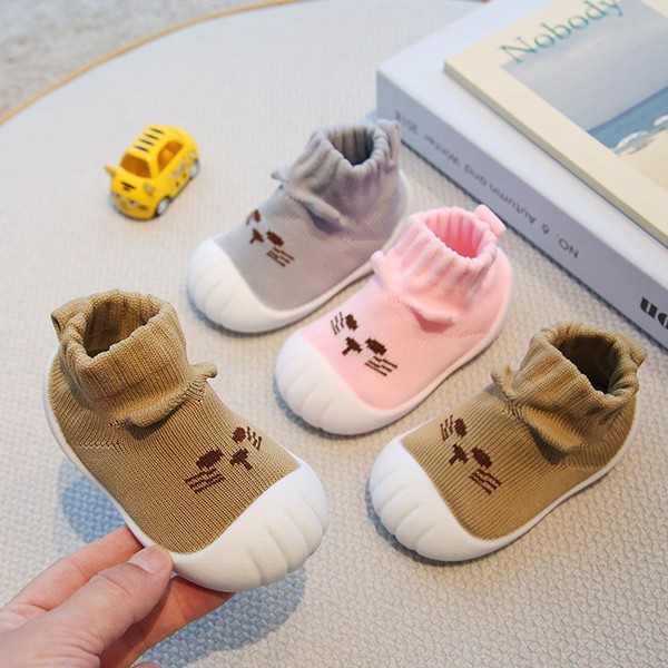 Toddler Sock Shoes for 1-3 Years, Cotton Knit Slip-On Baby Walking Shoes for Indoor and Outdoor