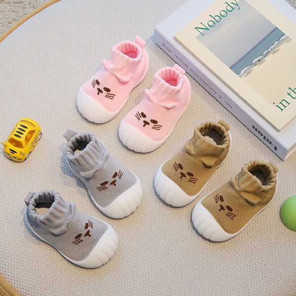 Toddler Sock Shoes for 1-3 Years, Cotton Knit Slip-On Baby Walking Shoes for Indoor and Outdoor