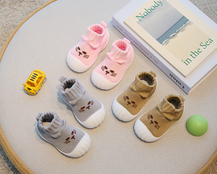 Toddler Sock Shoes for 1-3 Years, Cotton Knit Slip-On Baby Walking Shoes for Indoor and Outdoor
