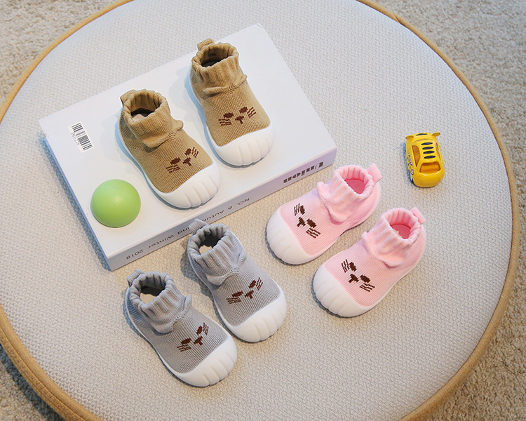 Toddler Sock Shoes for 1-3 Years, Cotton Knit Slip-On Baby Walking Shoes for Indoor and Outdoor