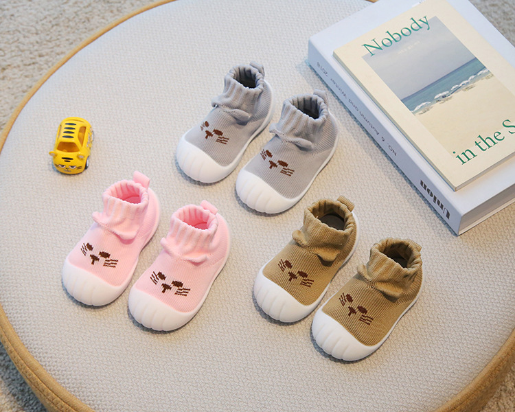 Toddler Sock Shoes for 1-3 Years, Cotton Knit Slip-On Baby Walking Shoes for Indoor and Outdoor