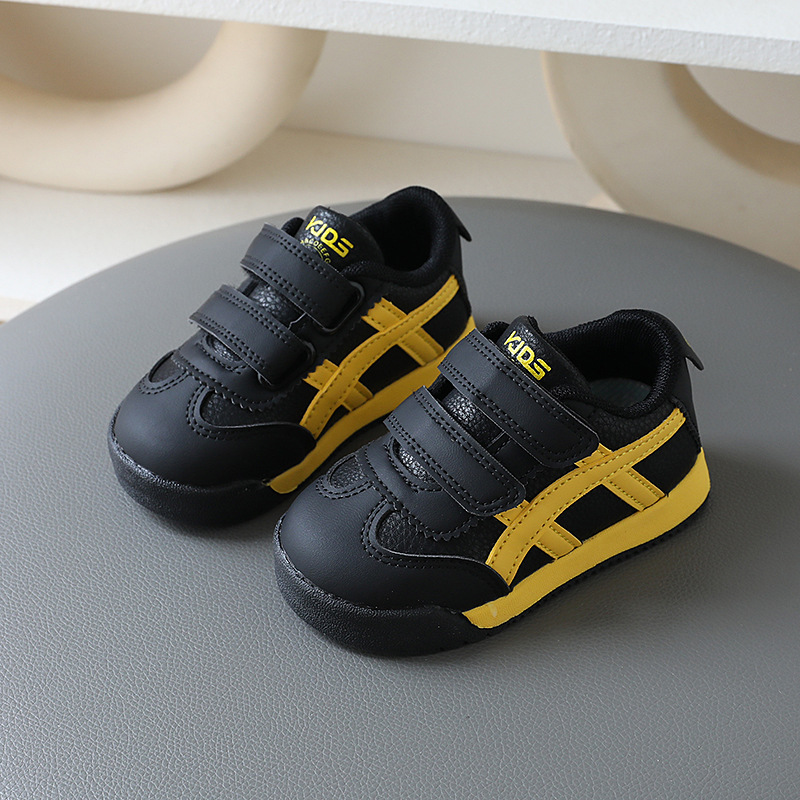 Kids Lightweight Non-Slip Sneakers, Faux Leather Hook-and-Loop Casual Shoes for Toddlers and Little Boys