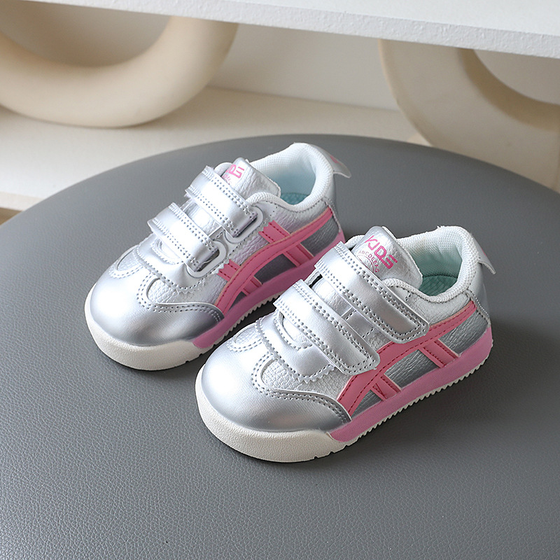 Kids Lightweight Non-Slip Sneakers, Faux Leather Hook-and-Loop Casual Shoes for Toddlers and Little Boys