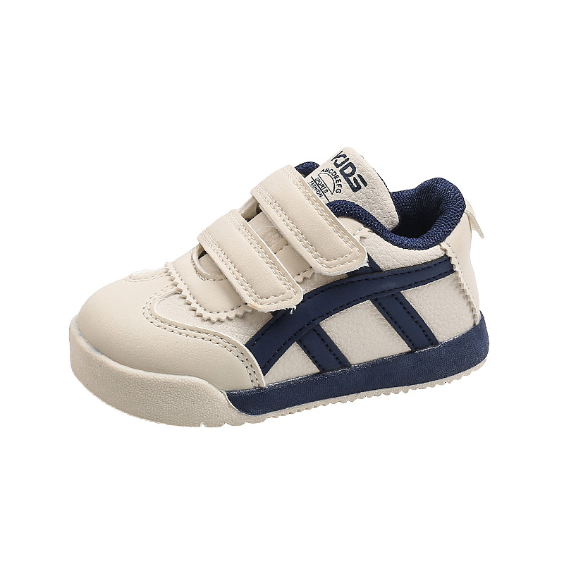 Kids Lightweight Non-Slip Sneakers, Faux Leather Hook-and-Loop Casual Shoes for Toddlers and Little Boys