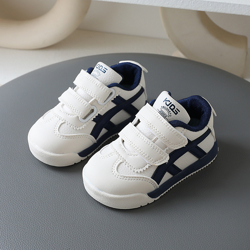 Kids Lightweight Non-Slip Sneakers, Faux Leather Hook-and-Loop Casual Shoes for Toddlers and Little Boys