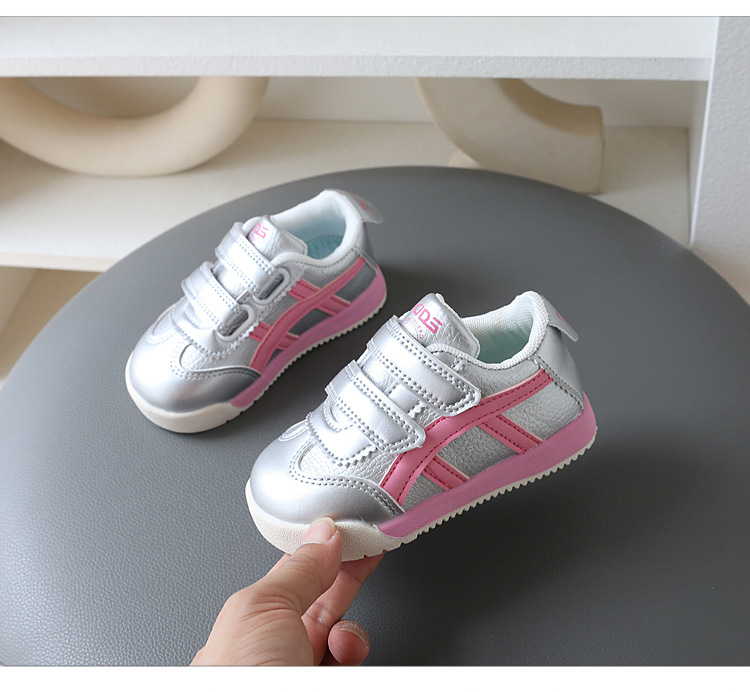 Kids Lightweight Non-Slip Sneakers, Faux Leather Hook-and-Loop Casual Shoes for Toddlers and Little Boys
