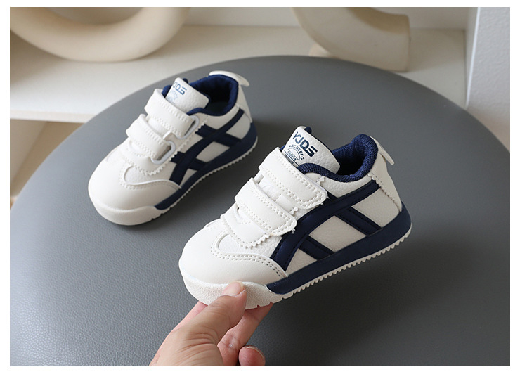 Kids Lightweight Non-Slip Sneakers, Faux Leather Hook-and-Loop Casual Shoes for Toddlers and Little Boys