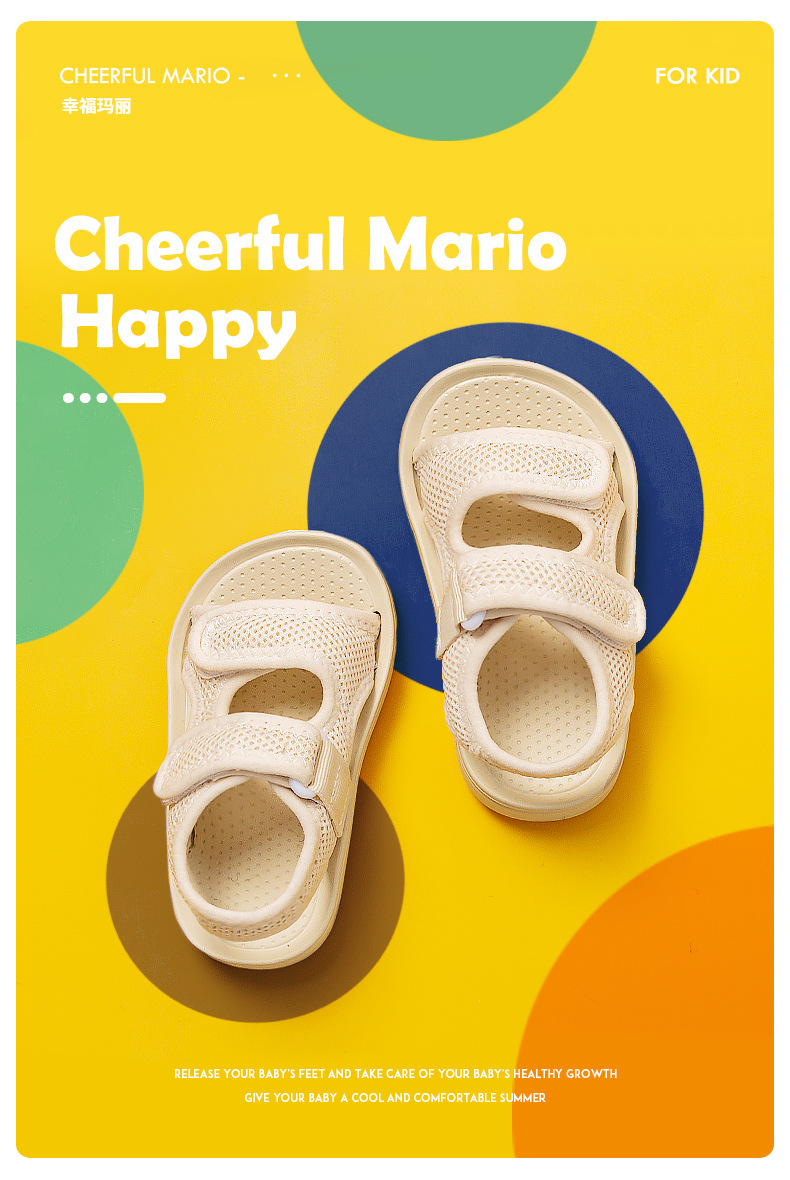 CheerfulMario Kids Sandals for Boys and Girls, Summer Breathable Mesh EVA Sole Hook-and-Loop Beach Shoes