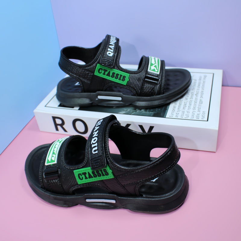 Kids Sandals for Boys and Girls, Summer Beach Shoes with Hook and Loop, PVC Sole and Fabric Upper for Outdoor Use