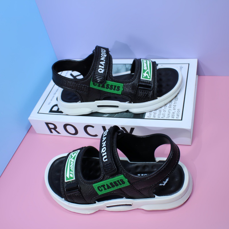 Kids Sandals for Boys and Girls, Summer Beach Shoes with Hook and Loop, PVC Sole and Fabric Upper for Outdoor Use