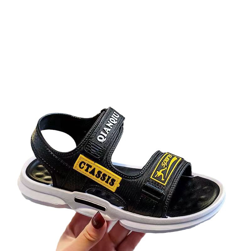 Kids Sandals for Boys and Girls, Summer Beach Shoes with Hook and Loop, PVC Sole and Fabric Upper for Outdoor Use