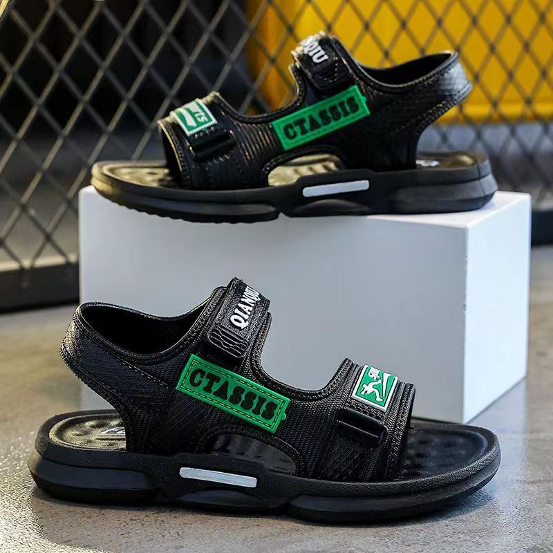 Kids Sandals for Boys and Girls, Summer Beach Shoes with Hook and Loop, PVC Sole and Fabric Upper for Outdoor Use