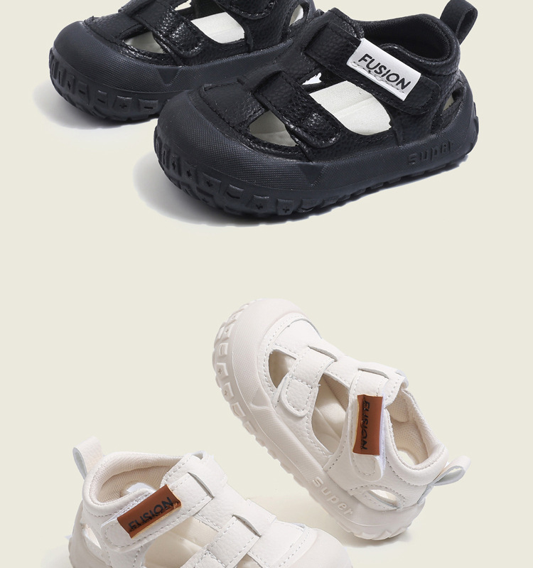Breathable closed-toe sandals for kids, featuring a soft non-slip sole and hook-and-loop closure, suitable for toddler boys and girls in summer