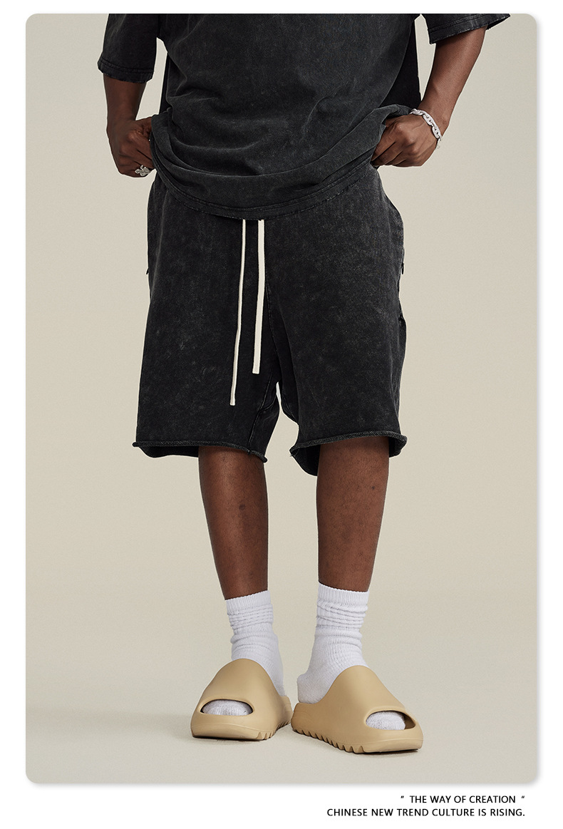Men's Vintage Cotton Sweat Shorts, Heavyweight Washed Loose Fit Summer Gym Shorts