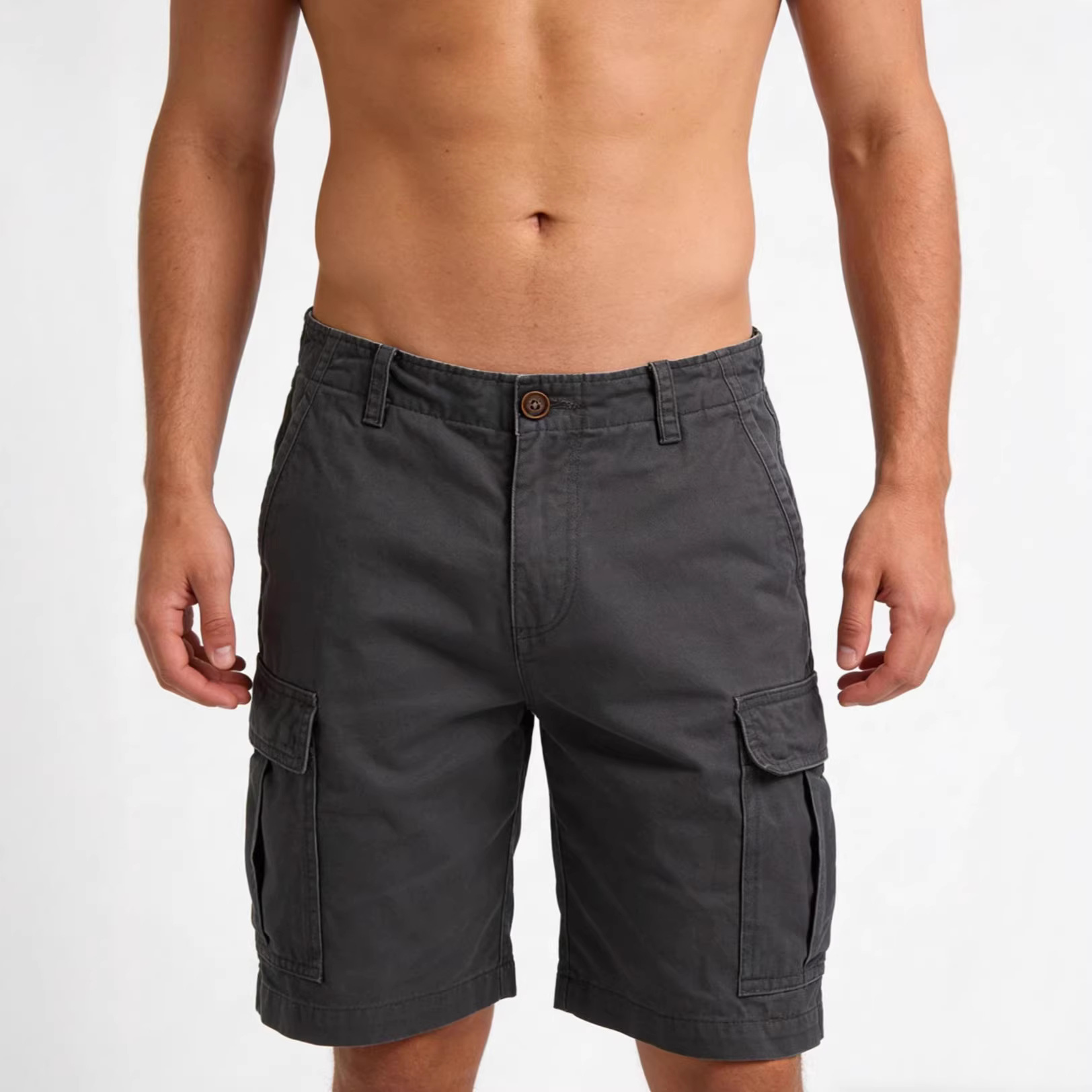 Men's Casual Cargo Shorts, Loose Straight Fit Polyester Summer Shorts, Solid Color