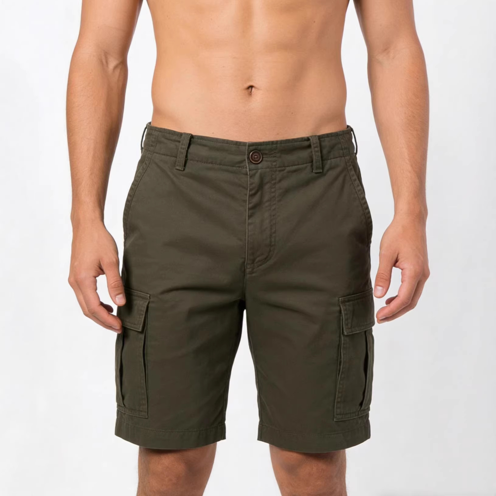 Men's Casual Cargo Shorts, Loose Straight Fit Polyester Summer Shorts, Solid Color