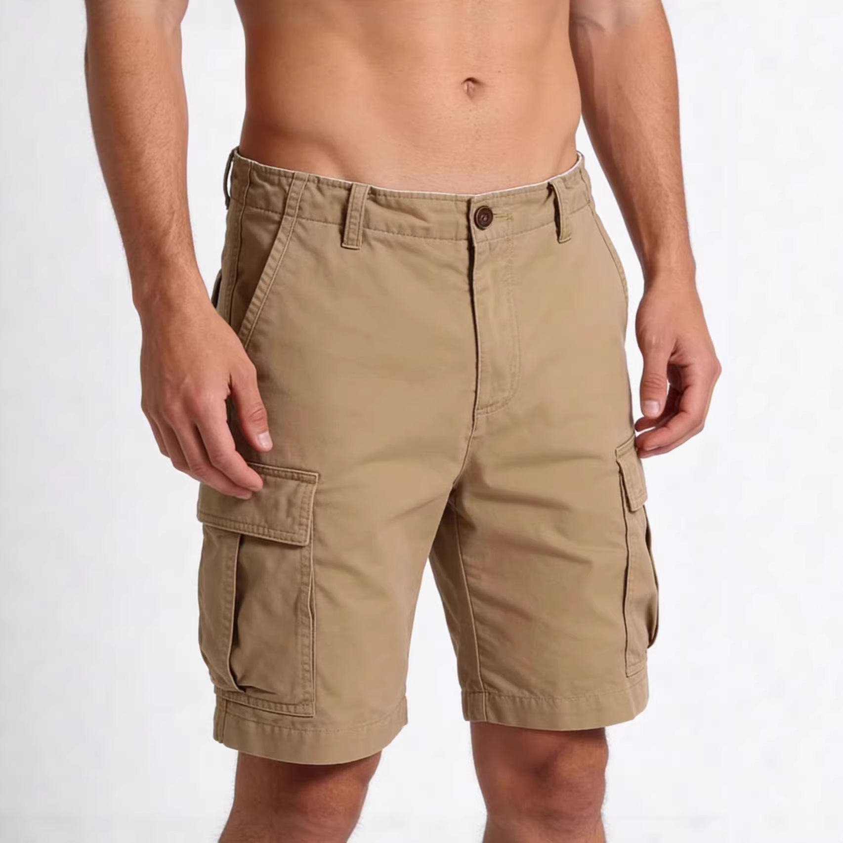 Men's Casual Cargo Shorts, Loose Straight Fit Polyester Summer Shorts, Solid Color
